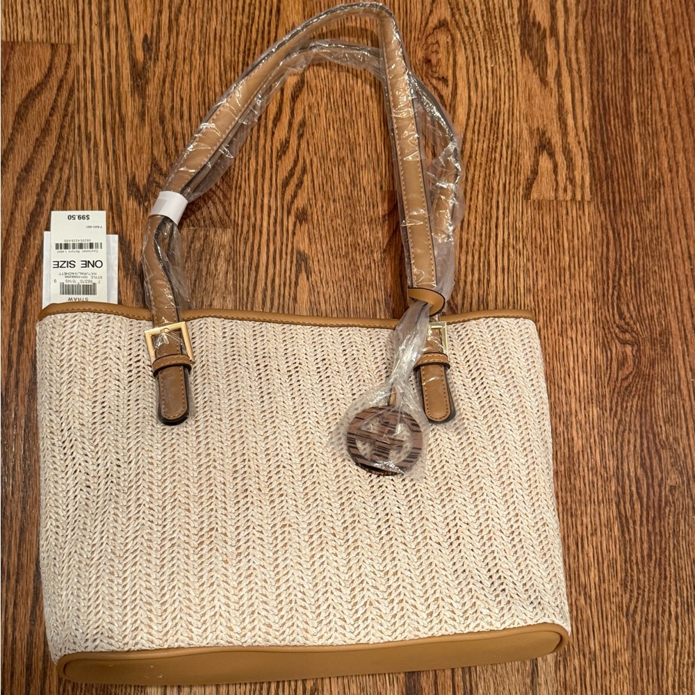 Gianni Bernini Stylish Tan and Cream Women's straw purse - Picture 2 of 14